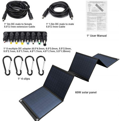 Hoog efficiënt opvouwbaar zonnepaneel van 60W met 5V USB voor kamperen, mobiele telefoon